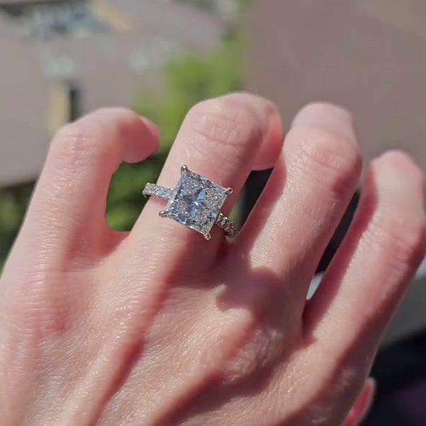 Princess Cut 4.60tcw Lab Grown Diamond Ring | Cathedral Halo Design | DEF Color | VVS–VS Clarity