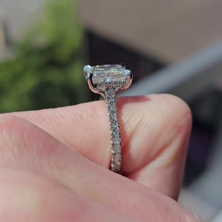 Princess 4.60tcw Lab Grown Diamond Cathedral Hidden Halo Engagement Ring, D-E-F Color, VVS-VS Clarity