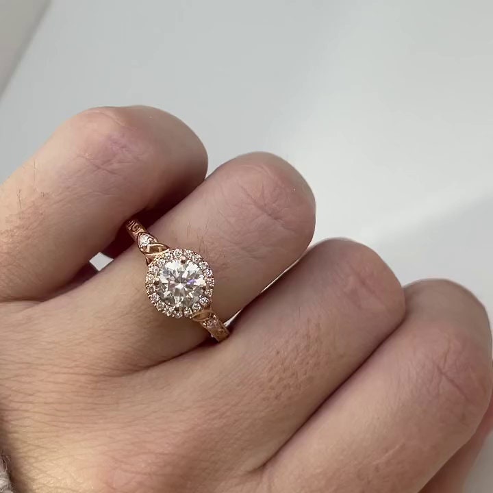 1.20ct Round Lab Grown Diamond Engagement Ring | Halo Cathedral | IGI Certified | Rose Gold | VVS–VS Clarity