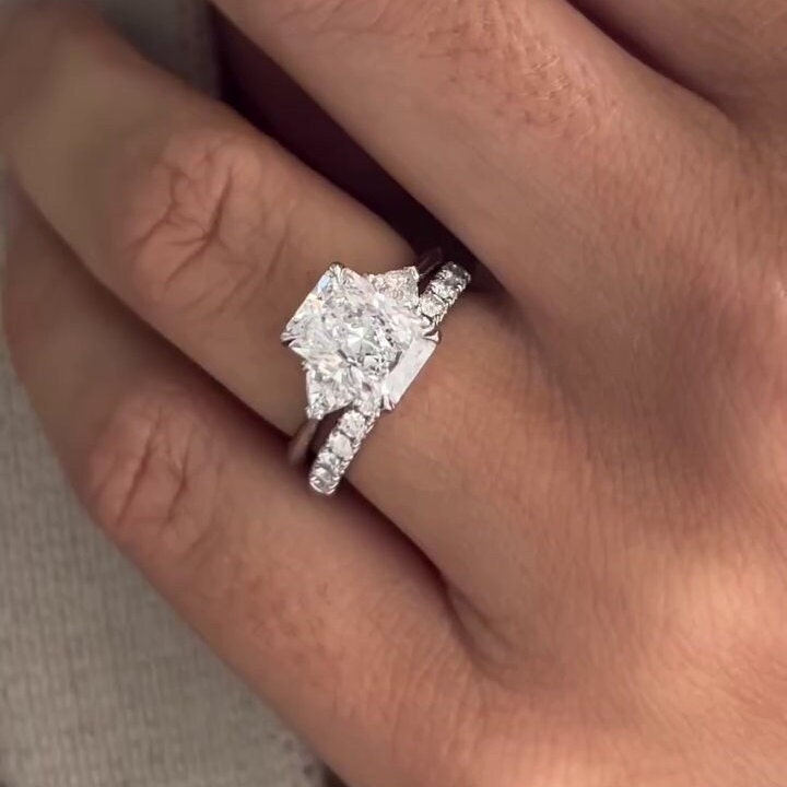 Radiant 3.00tcw Lab Grown Diamond Three Stone Engagement Ring, D-E-F Color, VVS-VS Clarity - IGI Certificate