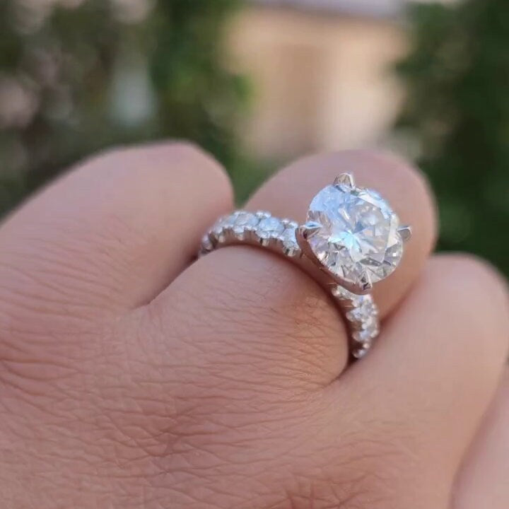 2.50tcw Round Lab Grown Diamond Engagement Ring | 2.00ct Center | Pave Band | IGI Certified