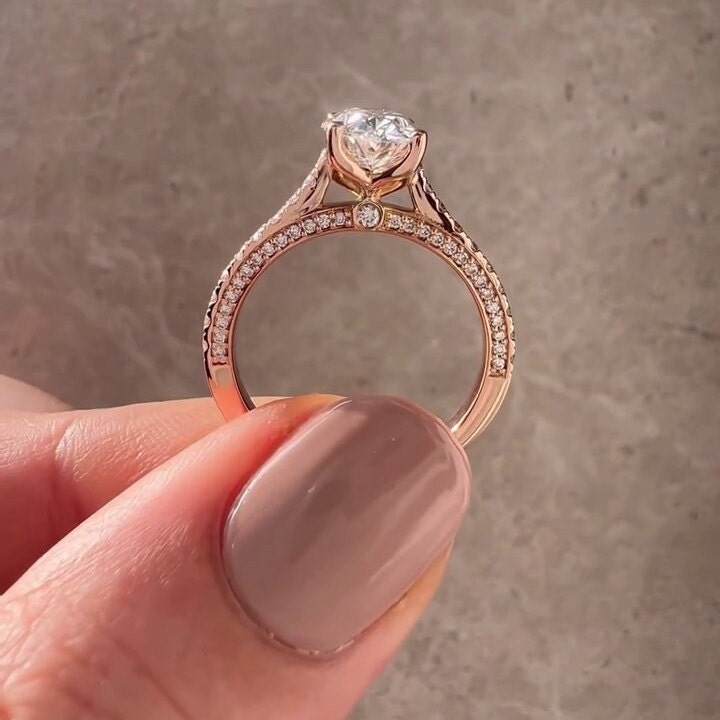 Oval 2.00tcw Lab Grown Diamond Cathedral Pave Style Engagement Ring, D-E-F Color, VVS-VS Clarity