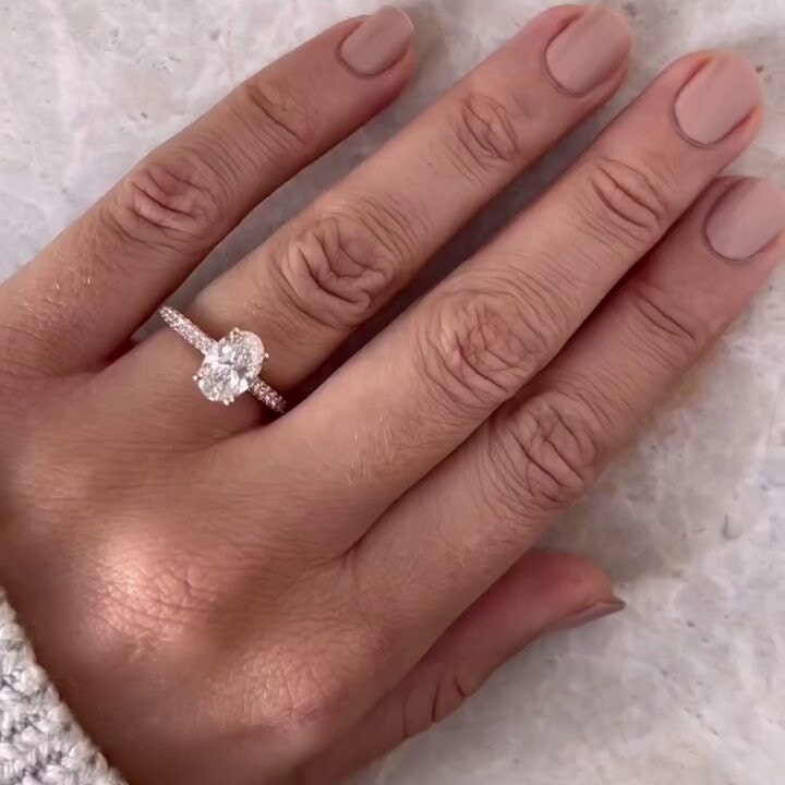 Oval 2.00tcw Lab Grown Diamond Cathedral Pave Style Engagement Ring, D-E-F Color, VVS-VS Clarity