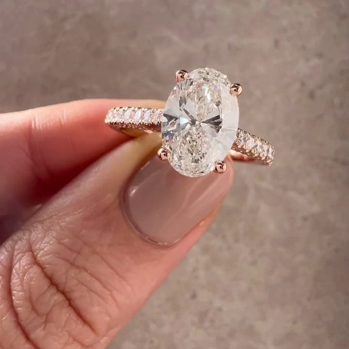 Oval 2.00tcw Lab Grown Diamond Cathedral Pave Style Engagement Ring, D-E-F Color, VVS-VS Clarity