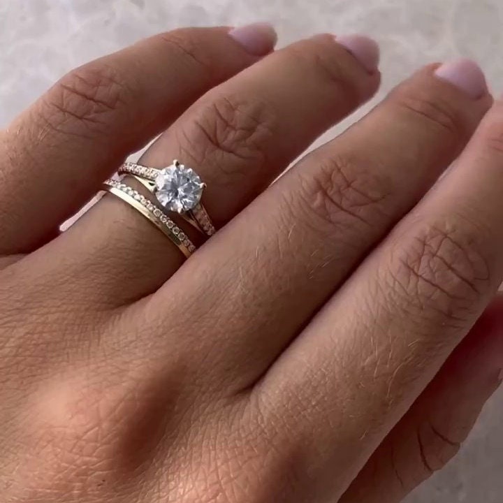 1.40tcw Lab Grown Round Diamond Cathedral Pavé Ring | IGI Certified | Custom Gold Options