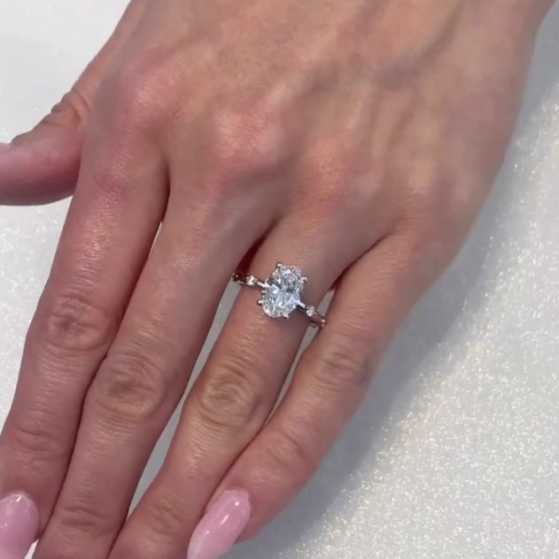 Oval 2.40ct Lab Grown Diamond Accents Pave Setting Engagement Ring, D-E-F Color, VVS-VS Clarity