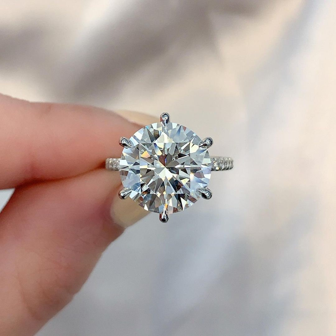 Round 5.80tcw Lab Grown Diamond Pave Solitaire Engagement Ring, EF Color, VS Clarity