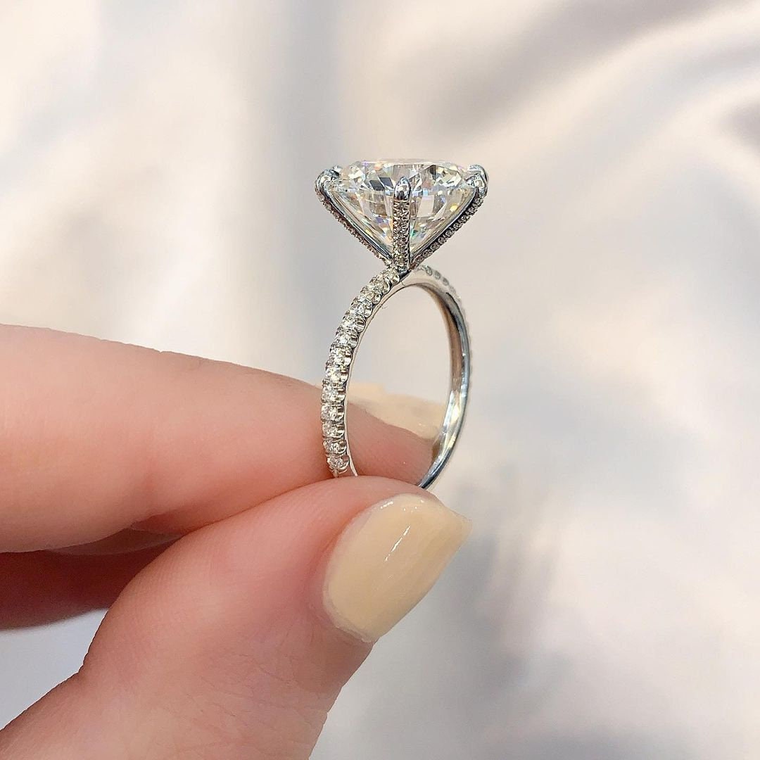 Round 5.80tcw Lab Grown Diamond Pave Solitaire Engagement Ring, EF Color, VS Clarity