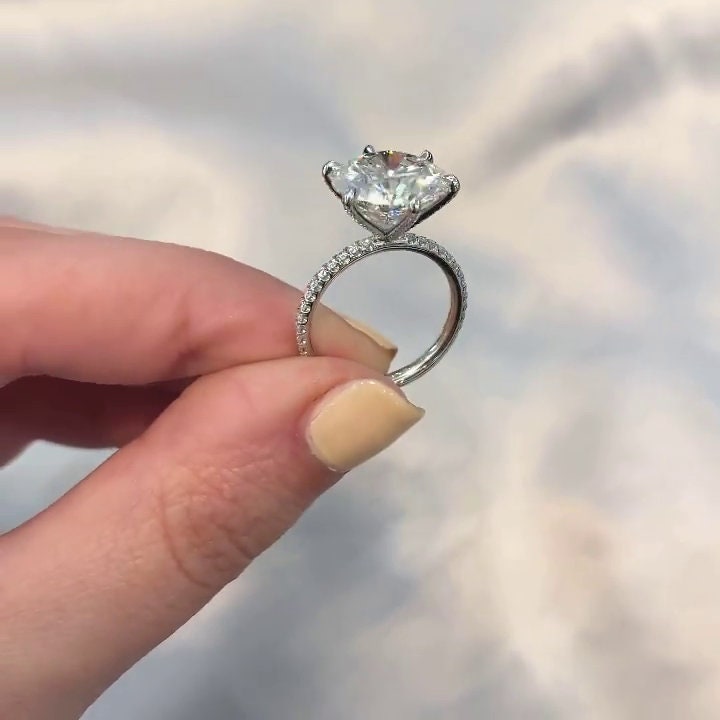 Round 5.80tcw Lab Grown Diamond Pave Solitaire Engagement Ring, EF Color, VS Clarity