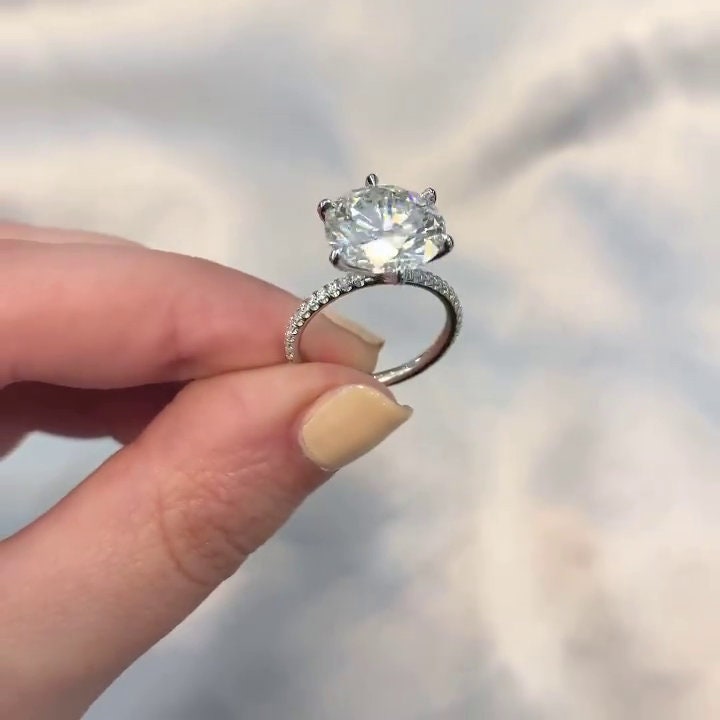 Round 5.80tcw Lab Grown Diamond Pave Solitaire Engagement Ring, EF Color, VS Clarity