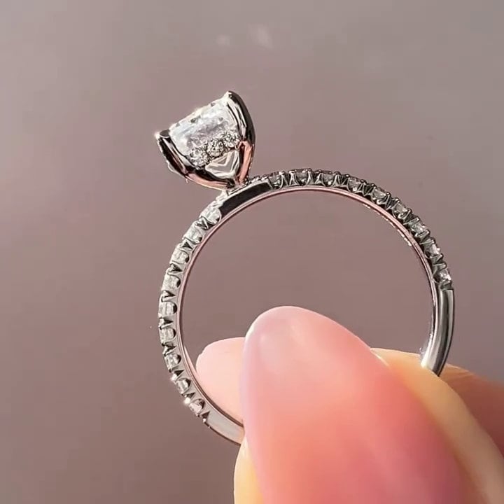 Emerald 2.20tcw Lab Grown Diamond Pave Hidden Halo Engagement Ring, DEF Color, VVS-VS Clarity