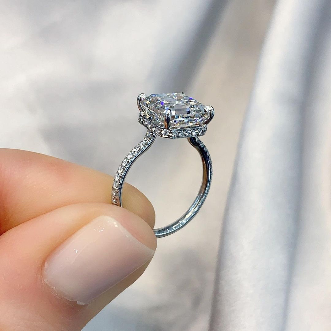 Asscher 4.00tcw Lab Diamond Hidden Halo Ring | IGI Certified D-E-F VVS–VS