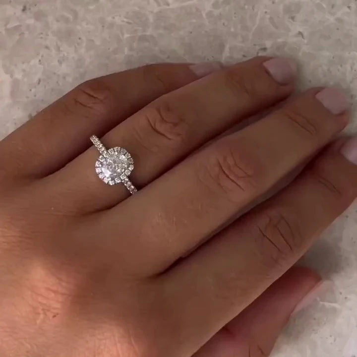 1.50ct Cushion Lab Grown Diamond Halo Engagement Ring | Cathedral Setting | IGI Certified