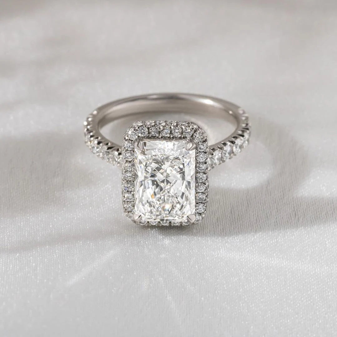 Radiant 2.70tcw Lab Diamond Halo Cathedral Ring | IGI Certified | DEF VVS–VS | Custom Gold