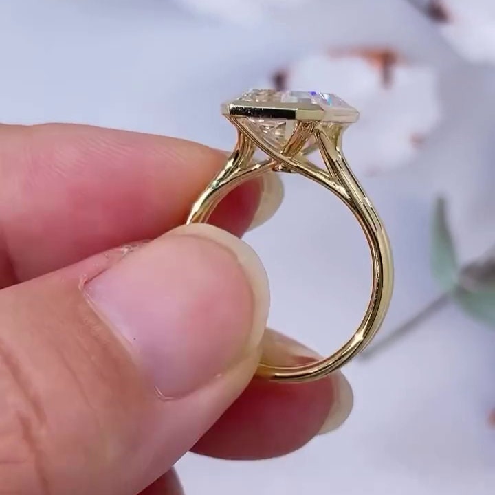Radiant 4.00ct Lab Grown Diamond Trellis Bezel Set Engagement Ring, DEF Color, VVS-VS Clarity