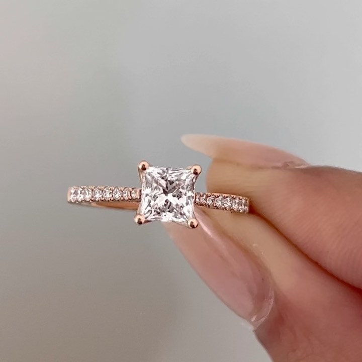 1.20tcw Princess Lab Grown Diamond Cathedral Engagement Ring | DEF Color | VVS–VS Clarity | IGI Certified