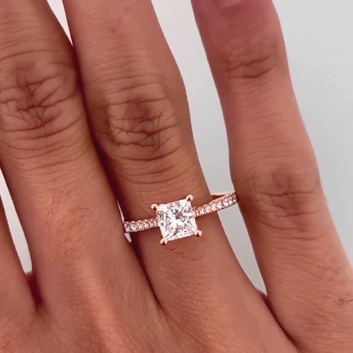1.20tcw Princess Lab Grown Diamond Cathedral Engagement Ring | DEF Color | VVS–VS Clarity | IGI Certified
