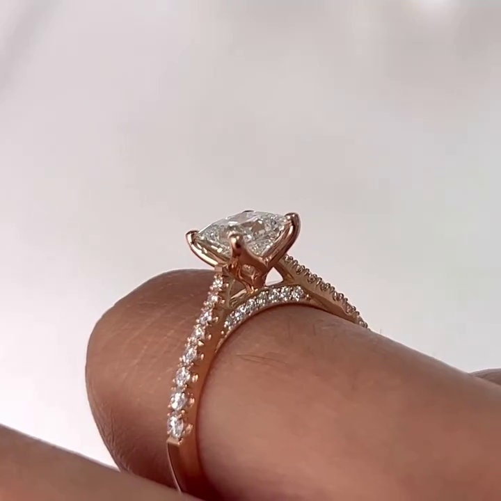 1.20tcw Princess Lab Grown Diamond Cathedral Engagement Ring | DEF Color | VVS–VS Clarity | IGI Certified
