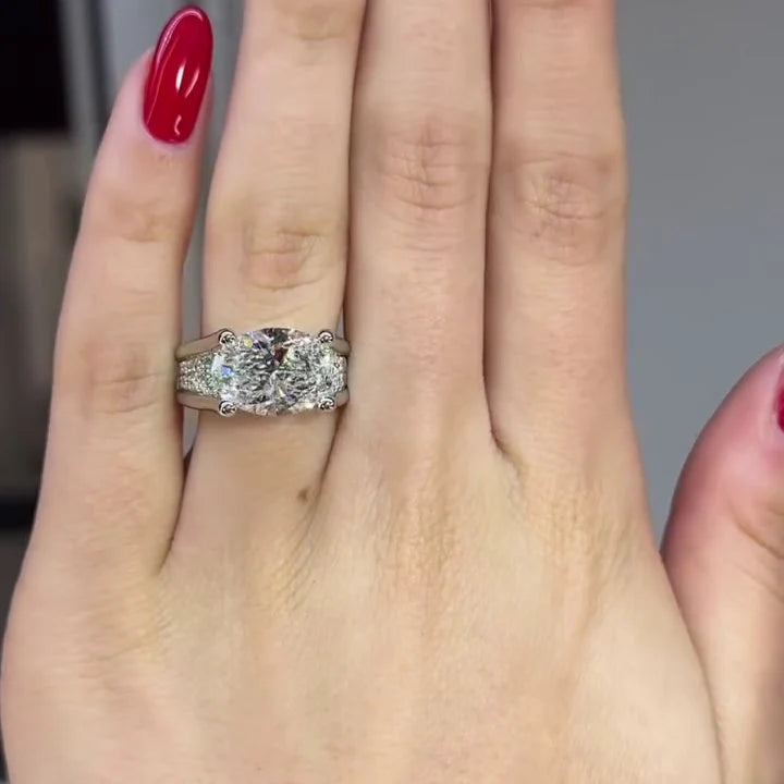 Oval 8.50tcw Lab Grown Diamond East-West Tension Style Engagement Ring, E-F Color, VVS-VS Clarity