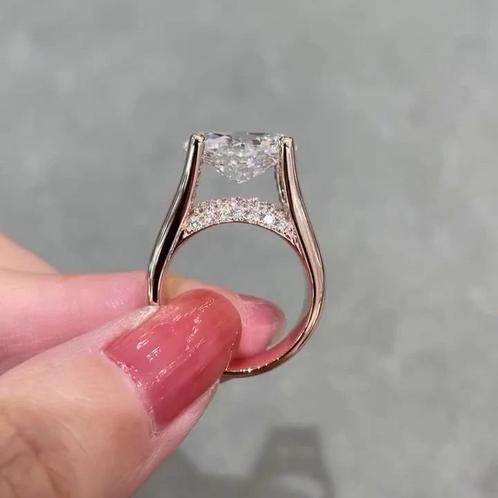 Oval 8.50tcw Lab Grown Diamond East-West Tension Style Engagement Ring, E-F Color, VVS-VS Clarity