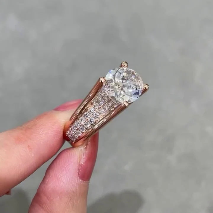 Oval 8.50tcw Lab Grown Diamond East-West Tension Style Engagement Ring, E-F Color, VVS-VS Clarity