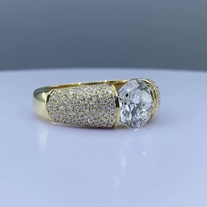 Round 3.00ct Lab Grown Diamond, Tension Pave Men's Ring, DEF Color, VVS-VS Clarity - IGI Certified