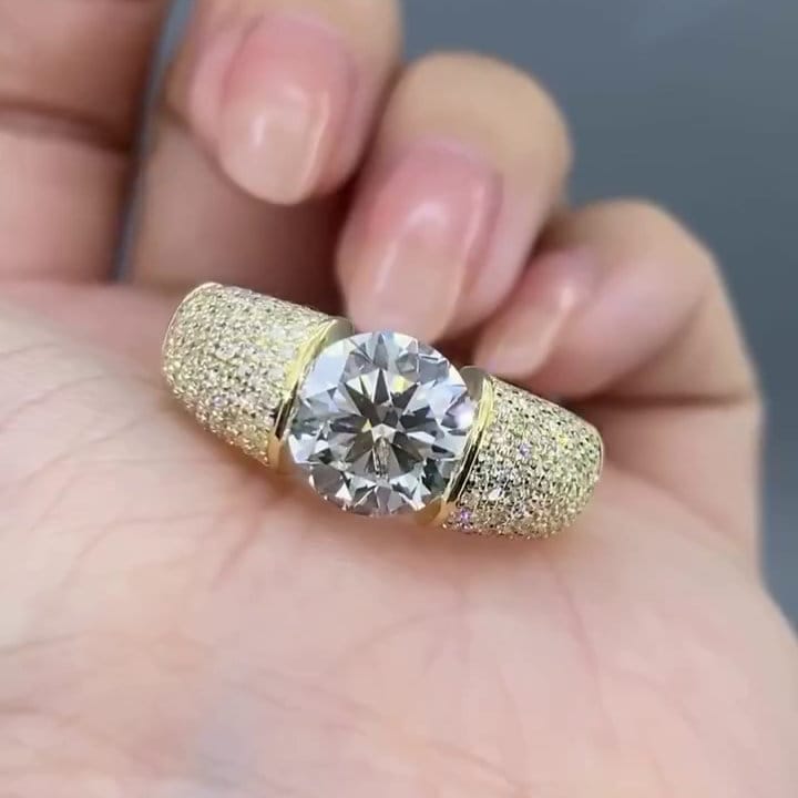 Round 3.00ct Lab Grown Diamond, Tension Pave Men's Ring, DEF Color, VVS-VS Clarity - IGI Certified