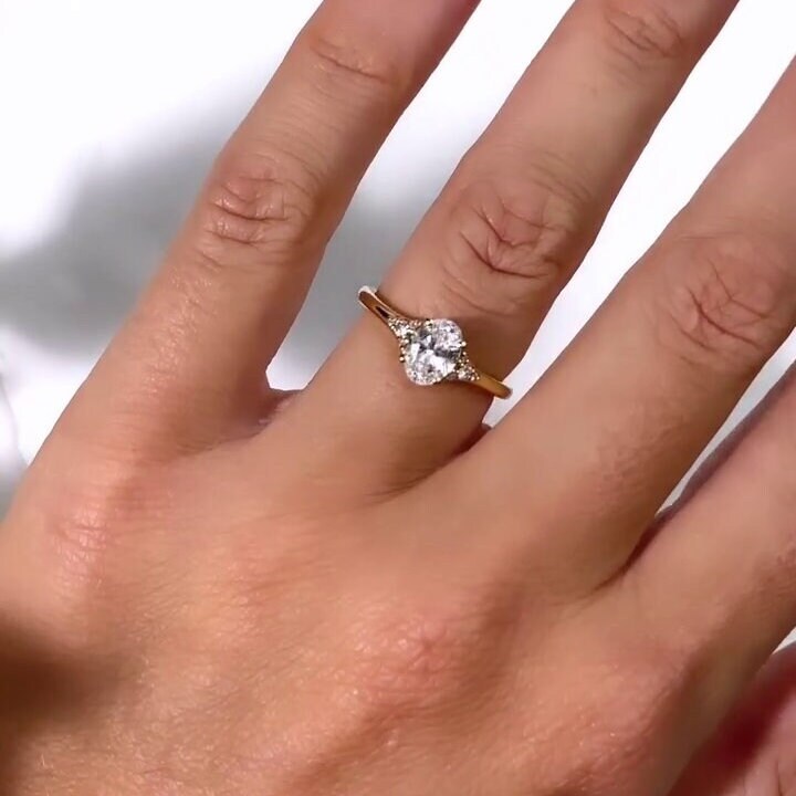 Oval 1.15tcw Lab Grown Diamond Cathedral Style Side Stone Engagement Ring, D-E-F Color, VVS-VS Clarity