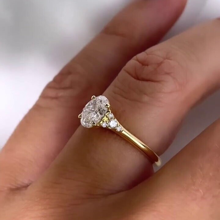 Oval 1.15tcw Lab Grown Diamond Cathedral Style Side Stone Engagement Ring, D-E-F Color, VVS-VS Clarity