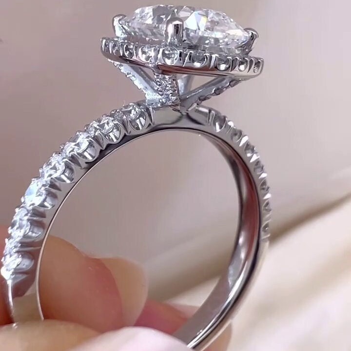 Cushion 2.50tcw Lab Grown Diamond Halo Pave-Style Engagement Ring, D-E-F Color, VVS - VS Clarity