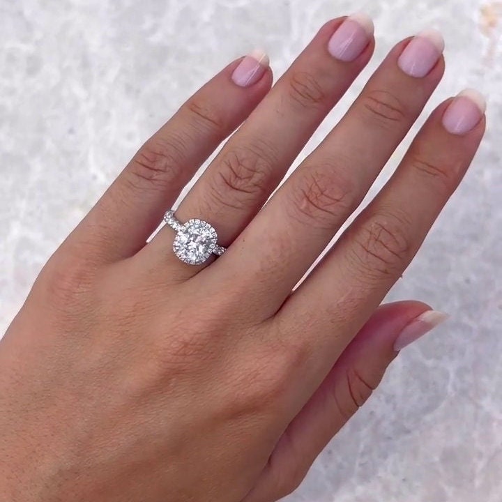 Cushion 2.50tcw Lab Grown Diamond Halo Pave-Style Engagement Ring, DEF Color, VVS - VS Clarity
