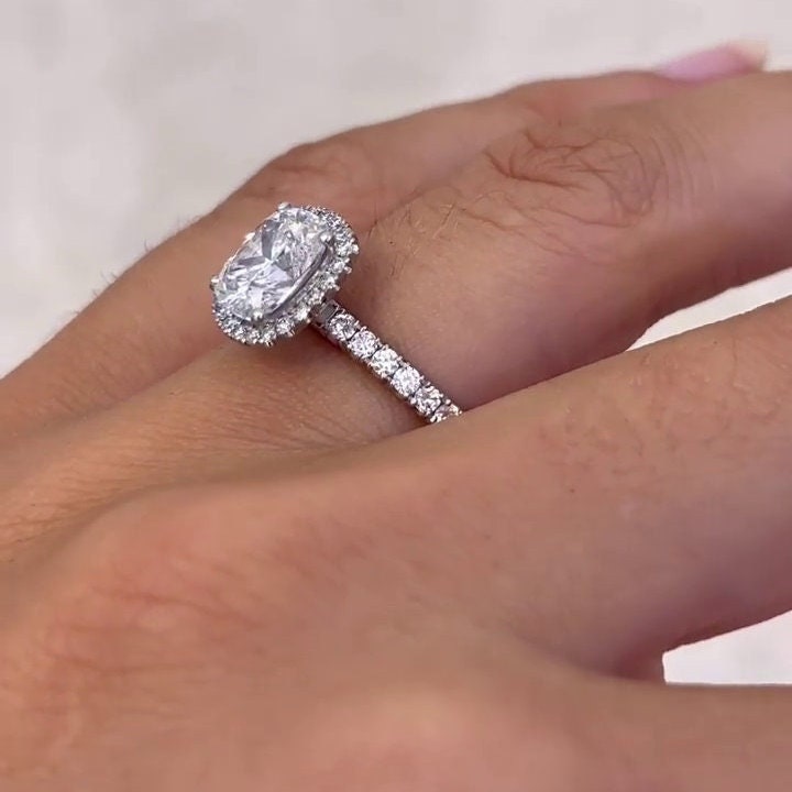 Cushion 2.50tcw Lab Grown Diamond Halo Pave-Style Engagement Ring, D-E-F Color, VVS - VS Clarity