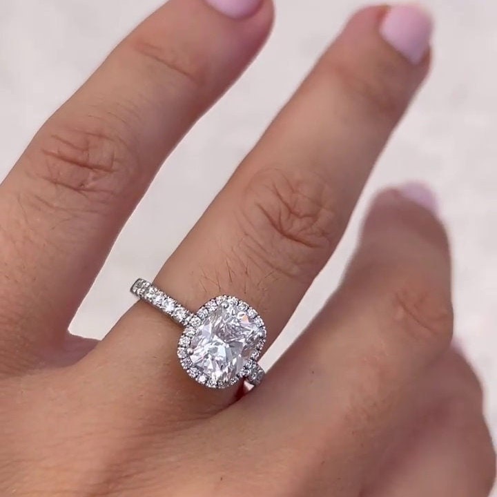 Cushion 2.50tcw Lab Grown Diamond Halo Pave-Style Engagement Ring, DEF Color, VVS - VS Clarity