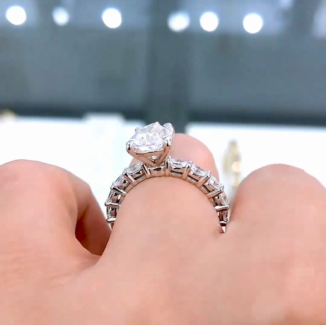 Pear 2.60tcw Lab Grown Diamond Pave Engagement Ring,  EF Color, VS Clarity - IGI Certificate