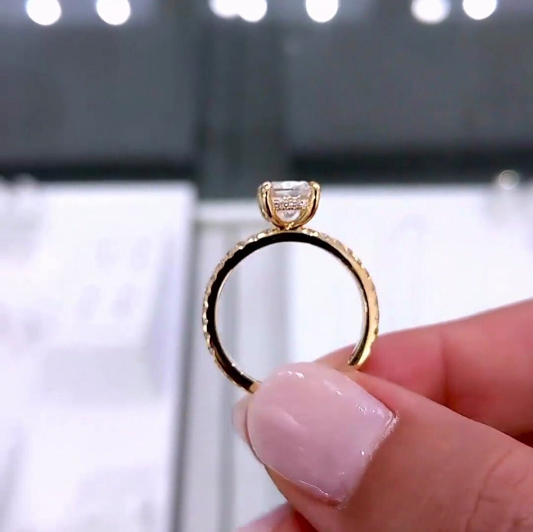 Cushion 2.30tcw Lab Grown Diamond Engagement Ring, Hidden Halo Pave Setting, D-E-F Color, VVS-VS Clarity
