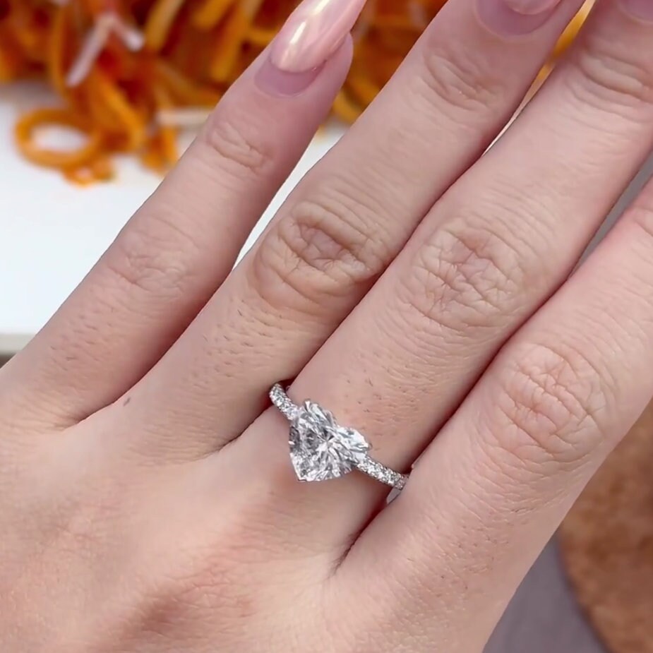 Heart 2.10tcw Lab Grown Diamond Pave Set Engagement Ring, D-E-F Color, VVS-VS Clarity-IGI Certified