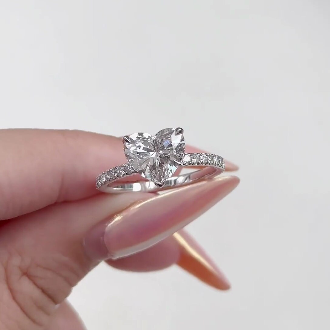 Heart 2.10tcw Lab Grown Diamond Pave Set Engagement Ring, DEF Color, VVS-VS Clarity-IGI Certified