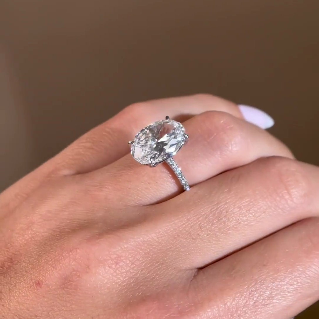 Oval 5.20tcw Lab Grown Diamond Pave Engagement Ring | IGI Certified | White Gold
