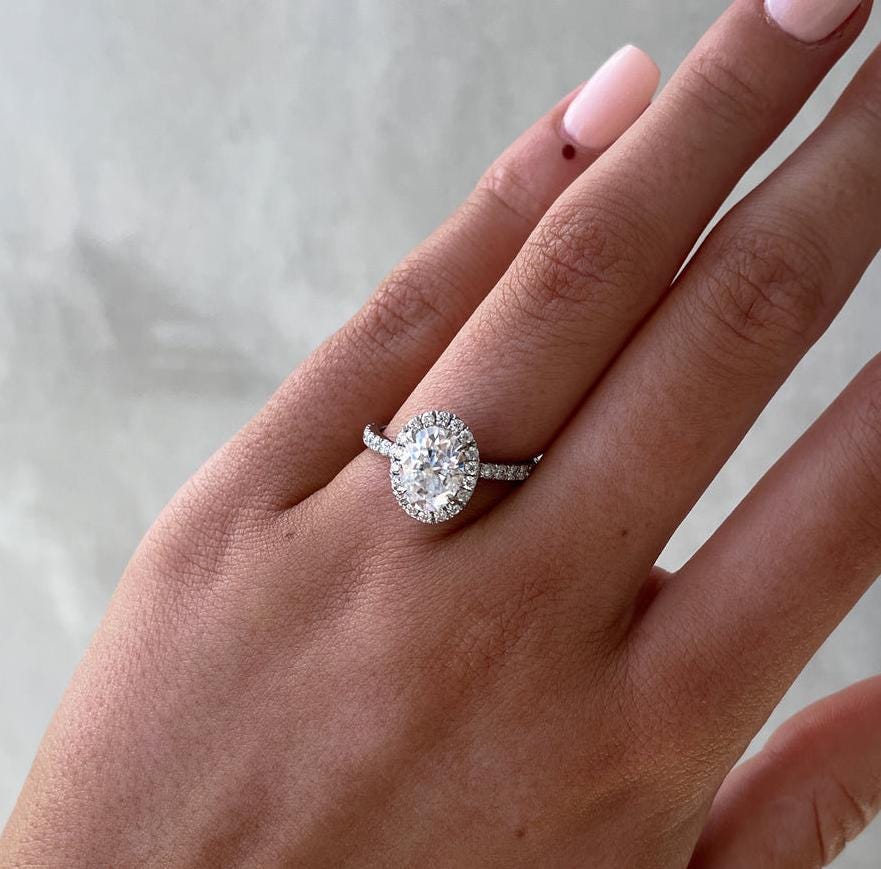 Oval 2.70tcw Lab Grown Diamond Halo Engagement Ring | IGI Certified | AntiqueCut