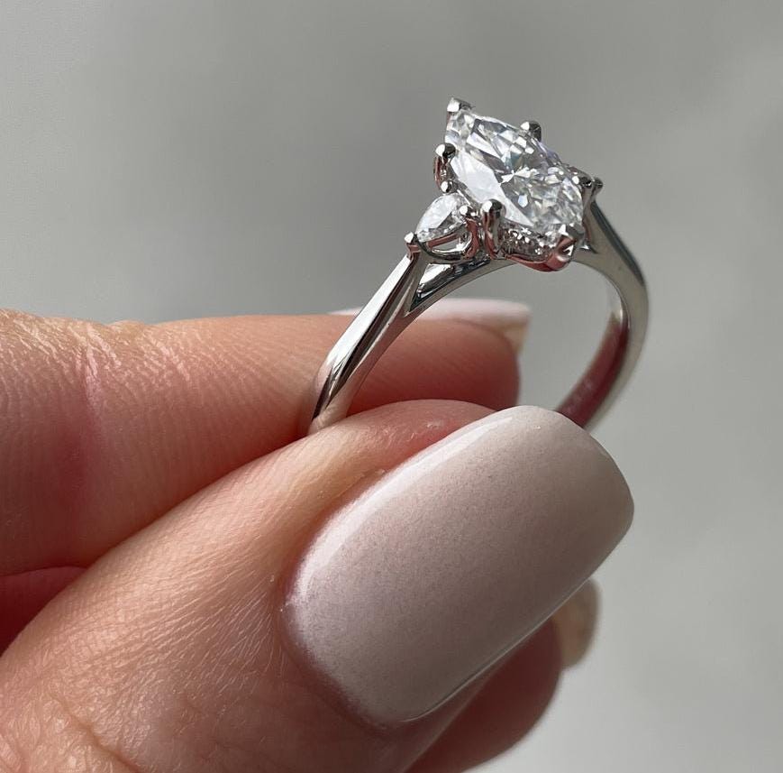 Marquise 2.5tcw Lab Grown Diamond Three Stone Engagement ring, EF color, VS clarity