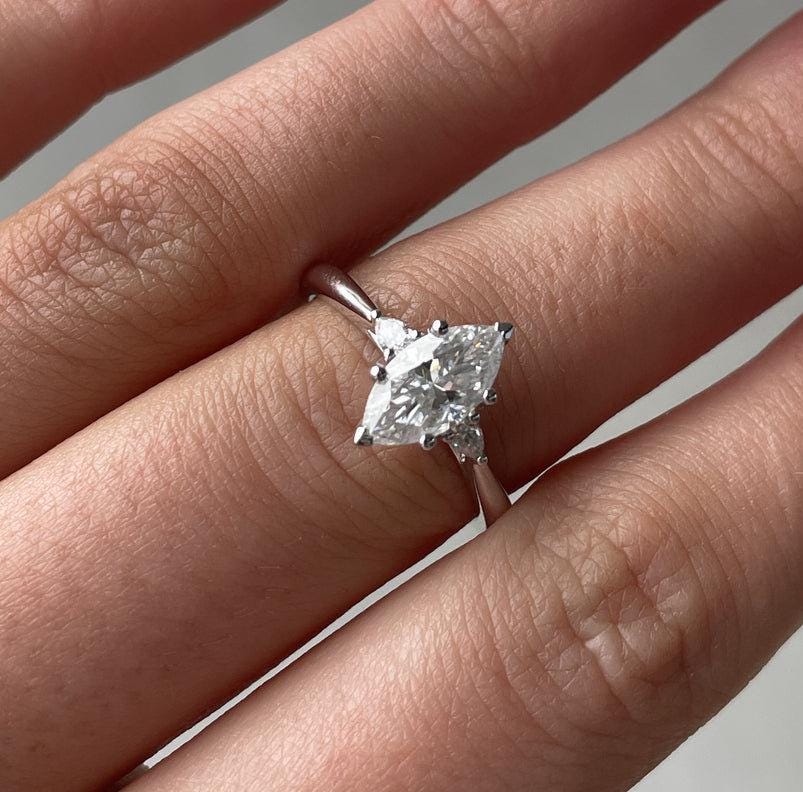 Marquise 2.5tcw Lab Grown Diamond Three Stone Engagement ring, EF color, VS clarity