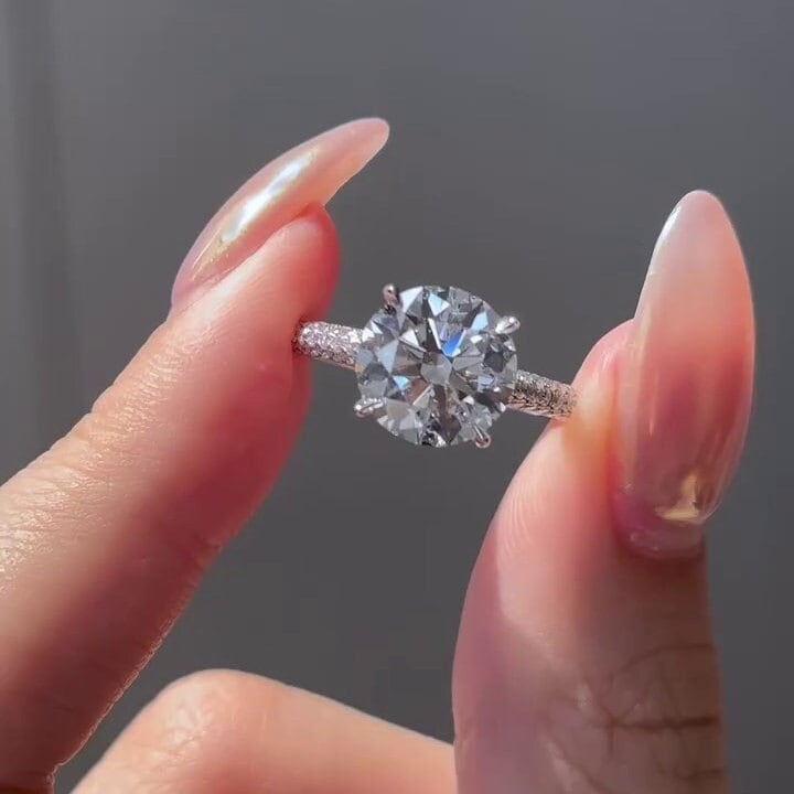 Round 3.00tcw Lab Grown Diamond Ring Hidden Halo Cathedral Style Engagement Ring, EF Color VS Clarity