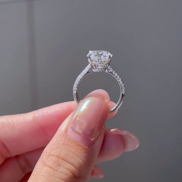 Round 3.00tcw Lab Grown Diamond Ring Hidden Halo Cathedral Style Engagement Ring, EF Color VS Clarity