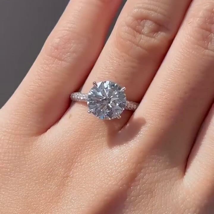Round 3.00tcw Lab Grown Diamond Ring Hidden Halo Cathedral Style Engagement Ring, EF Color VS Clarity