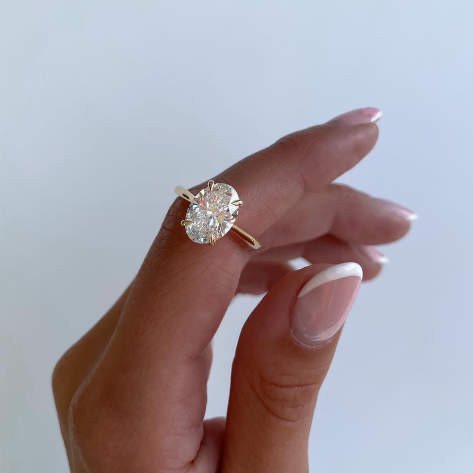 Oval 2.60tcw Lab Grown Diamond Hidden Halo Cathedral Style Engagement Ring, EF Color, VS Clarity