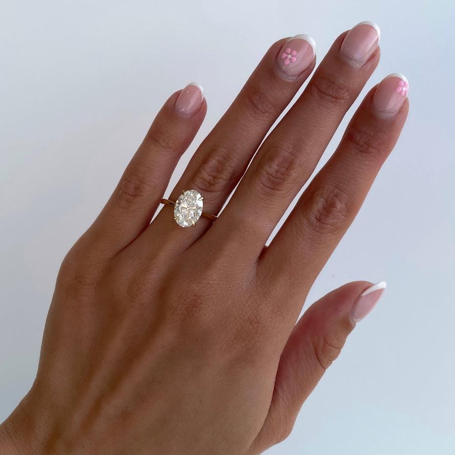 Oval 2.60tcw Lab Grown Diamond Hidden Halo Cathedral Style Engagement Ring, EF Color, VS Clarity