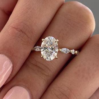 Oval 2.20tcw Lab Grown Diamond Petite Style Band Engagement Ring,  EF Color, VS Clarity