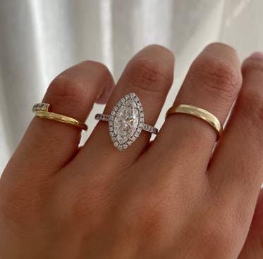Marquise 2.50tcw Lab Grown Diamond Halo Engagement Ring, D-E-F Color, VVS - VS Clarity