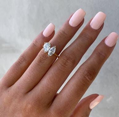 lab grown pear and marquise diamond toi et moi ring