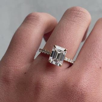 Emerald 3.40tcw Lab Grown Diamond Solitaire Hidden Halo Engagement ring, EF Color, VS Clarity